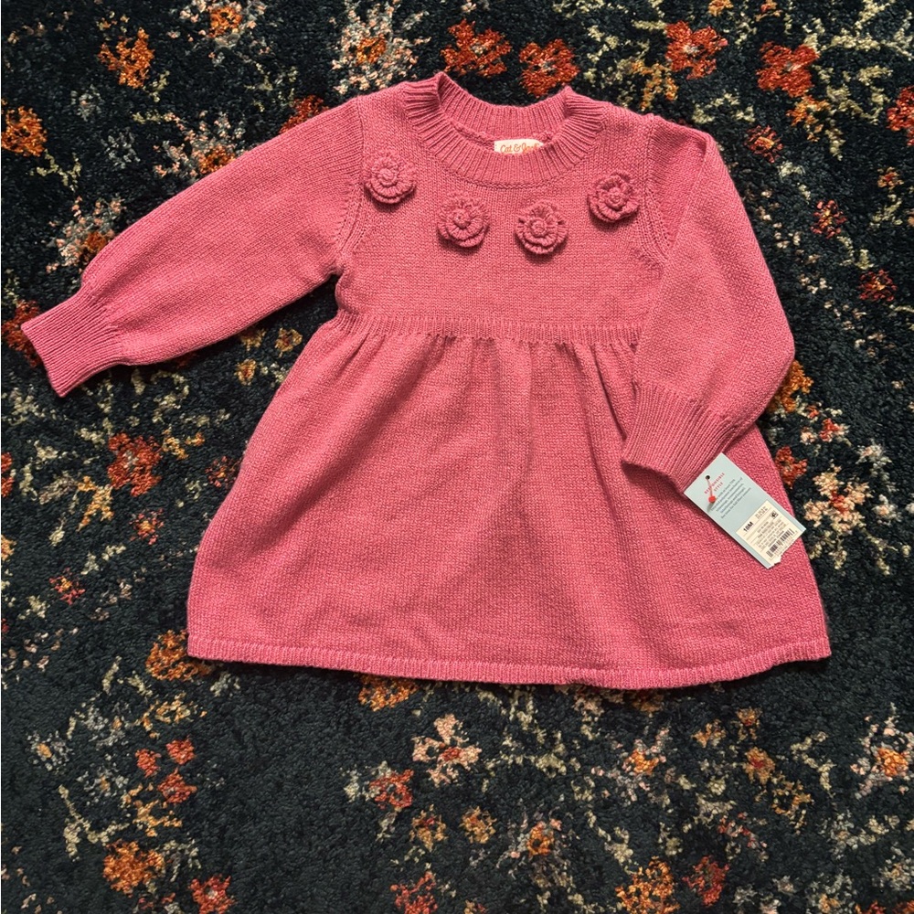 Girls' Pink Floral Knit Dress - (Cat & Jack)